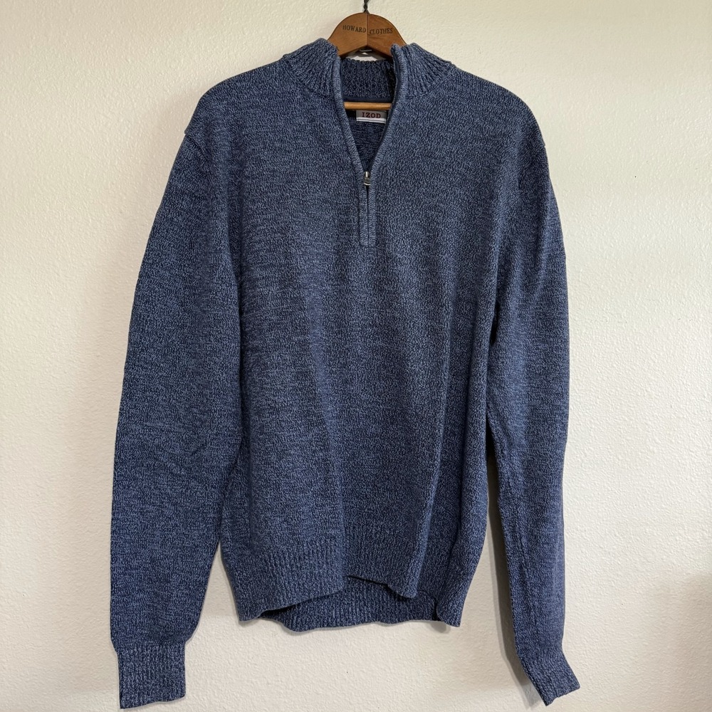 Izod Quarter-Zip Sweater Men's‎ Size Large Blue Knit Long Sleeve Cozy Classic